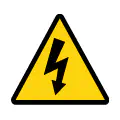 Señal de advertencia de riesgo eléctrico técnico. Gráfico vectorial de seguridad eléctrica.