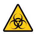 Señal de advertencia de riesgo biológico. Pictograma de peligro biológico y virus.