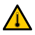 Señal de advertencia de alta temperatura. Pictograma de peligro por calor o quemaduras.