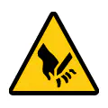 Señal de advertencia de corte en manos. Gráfico de seguridad en maquinaria.