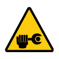 Señal de advertencia de maquinaria en reparación. Icono de mantenimiento y seguridad.
