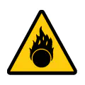 Señal de advertencia de materia comburente. Icono de peligro de oxidación y fuego.