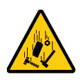 Señal de advertencia de caída de objetos. Gráfico de seguridad en altura.