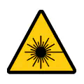 Señal de advertencia de radiación láser técnica. Símbolo de aviso en laboratorios.