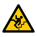 Señal de advertencia de escalera peligrosa. Pictograma de precaución en accesos técnicos.