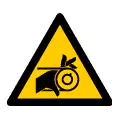 Señal de advertencia de riesgo de enredo. Gráfico de seguridad para piezas en movimiento.