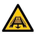 Señal de advertencia de transportador móvil. Gráfico de peligro en cintas transportadoras.