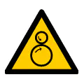 Señal de advertencia de piezas giratorias. Icono de peligro de atrapamiento mecánico.