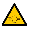Señal de advertencia de ruidos peligrosos. Icono de protección auditiva necesaria.