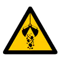 Señal de advertencia de caída de materiales. Gráfico de seguridad en construcción.