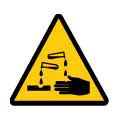 Señal de advertencia de materia corrosiva. Pictograma de peligro químico.