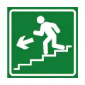 Pictograma vectorial de ruta de escape. Gráfico de seguridad para dirección de emergencia derecha.