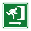 Pictograma vectorial de sentido de evacuación. Icono para señalética de emergencia superior.
