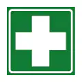 Pictograma vectorial de botiquín de socorro. Símbolo de atención sanitaria inicial.