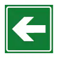 Pictograma vectorial de vía de salida técnica. Icono de dirección de evacuación segura.