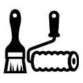 Símbolo vectorial de pintores, brocha y rodillo