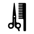 Icono vectorial de peluquería, tijera y peine