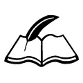 Pictograma vectorial de libro con pluma antigua