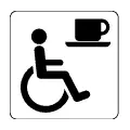 Pictograma vectorial: cafetería con espacios adaptados para personas con discapacidad