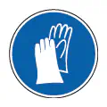 Pictograma vectorial de uso de guantes. Gráfico de protección de manos para industria.