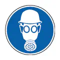 Pictograma vectorial de máscara de respiración y casco. Símbolo de protección integral.