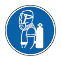 Pictograma vectorial de equipo de respiración autónoma. Símbolo de seguridad química.
