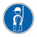 Pictograma vectorial de arnés y casco. Icono de seguridad para trabajos en altura.