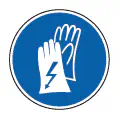 Pictograma vectorial de guantes aislantes. Símbolo de protección contra riesgos eléctricos.
