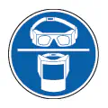 Pictograma vectorial de protección facial. Icono de uso de gafas o pantalla técnica.