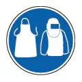 Pictograma vectorial de mandil protector. Icono de protección de torso y cara.