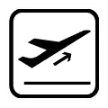 Pictograma vectorial de despegue de avión. Señal de salidas en terminal aérea.