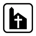 Pictograma vectorial de iglesia. Símbolo de lugar de culto o turismo religioso.