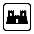 Pictograma vectorial de castillo. Icono para puntos de interés histórico y monumentos.