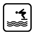 Pictograma vectorial de piscina. Señalización de áreas de baño y natación.