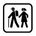 Pictograma vectorial de excursionistas. Señal de senderismo y rutas naturales.