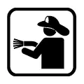 Pictograma vectorial de bombero. Icono de servicios de emergencia y protección.