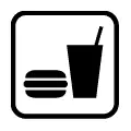 Pictograma vectorial de hamburguesa y refresco. Símbolo para áreas de comida rápida.
