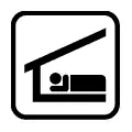 Pictograma vectorial de albergue. Icono para refugios de montaña y hostales.