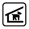 Pictograma vectorial de albergue para mascotas. Símbolo de residencia canina.