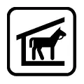 Pictograma vectorial de albergue para caballos. Símbolo de establos y picaderos.