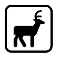 Pictograma vectorial de venado o ciervo. Advertencia de fauna en carretera.