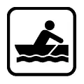 Pictograma vectorial de remo en bote. Icono para lagos y actividades recreativas.