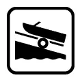 Pictograma vectorial de descenso de lancha al mar. Símbolo de rampa de varada.
