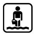 Pictograma vectorial de niño en playa. Señalización de zonas de baño infantiles.
