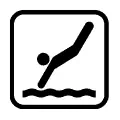 Pictograma vectorial de persona lanzándose al agua. Símbolo de zona de saltos.