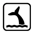 Pictograma vectorial de ballena sumergiéndose. Icono de turismo de avistamiento.