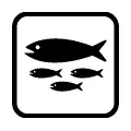Pictograma vectorial de cardumen. Señal de fauna marina y biodiversidad.