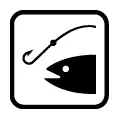 Pictograma vectorial de zona de pesca. Señal informativa para pescadores.