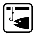 Pictograma vectorial de pesca. Icono para áreas de recreo y caña de pescar.