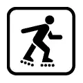 Pictograma vectorial de patinaje sobre patines de ruedas. Icono para pistas de patinaje.